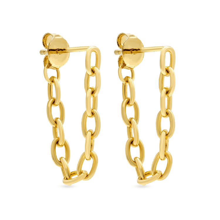 Gold Plated Front To Back Chunky Chain Earrings