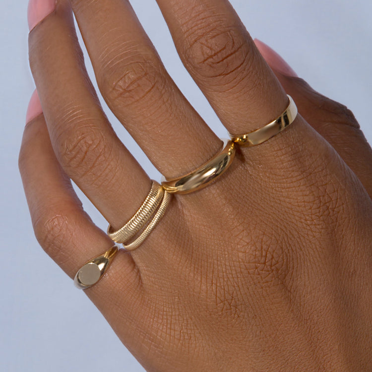 Image of 10K Yellow Gold Bold Pleated Cigar Band with Stone and Strand Rings