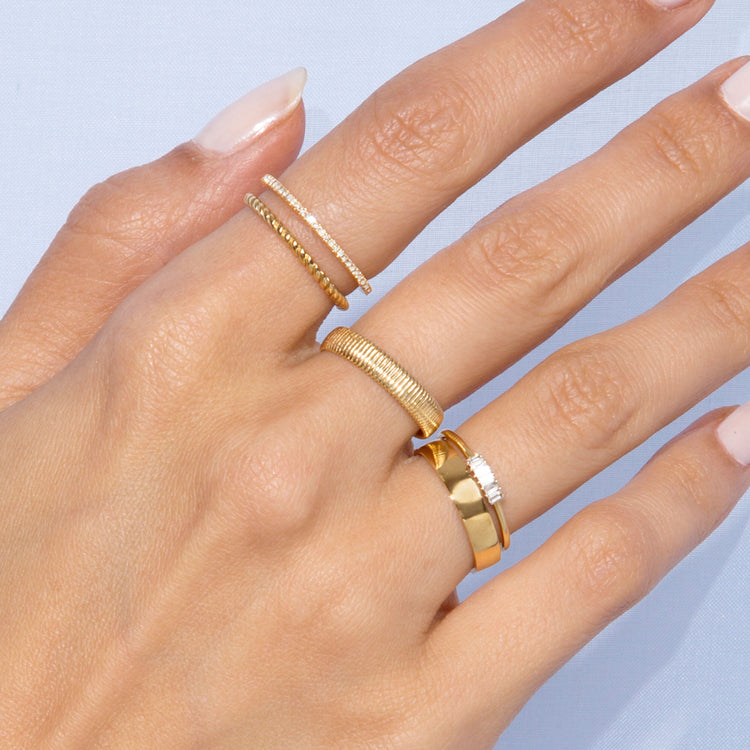 Image of 10K Yellow Gold Bold Pleated Cigar Band with Stone and Strand Rings