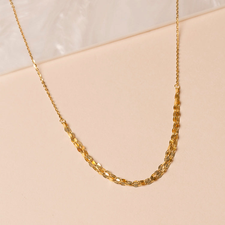 Stone and Strand 14K Yellow Gold Gold Sparkle Triple Chain Choker Necklace Editorial Image