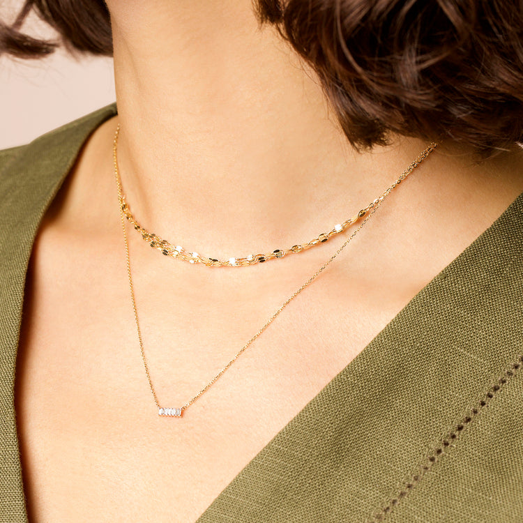 Image of 14K Yellow Gold Gold Sparkle Triple Chain Choker Necklace with Stone and Strand Necklaces