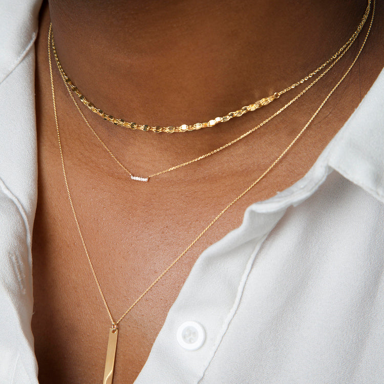 Image of 14K Yellow Gold Gold Sparkle Triple Chain Choker Necklace with Stone and Strand Necklaces
