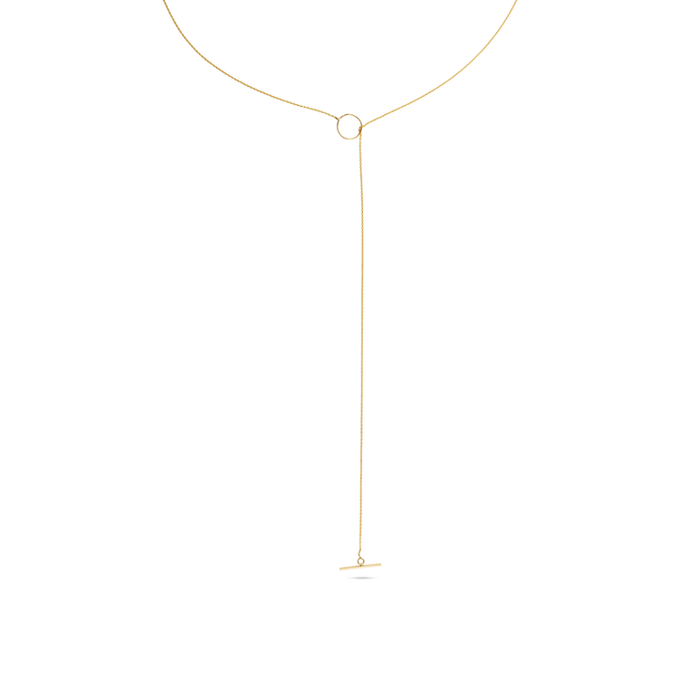 Gold Open Circle Toggle Chain Lariat Necklace