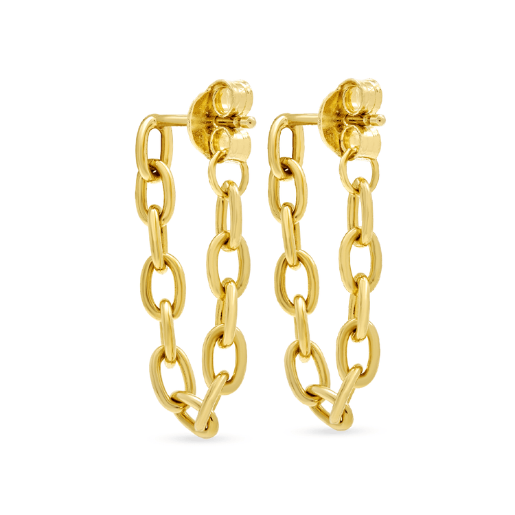 Gold Plated Front To Back Chunky Chain Earrings