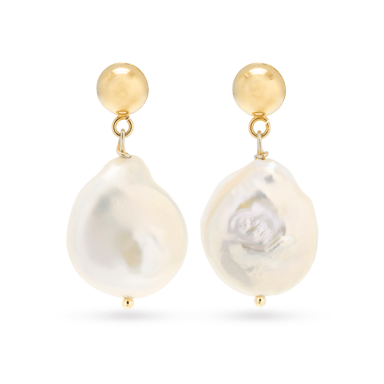 Gold Plated Perfectly Imperfect Baroque Pearl Drop Earrings