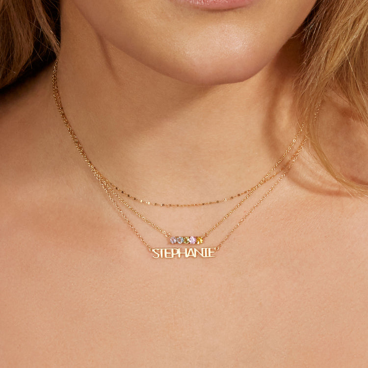 Image of 10K Yellow Gold Good Girl Name Necklace with Stone and Strand Necklaces