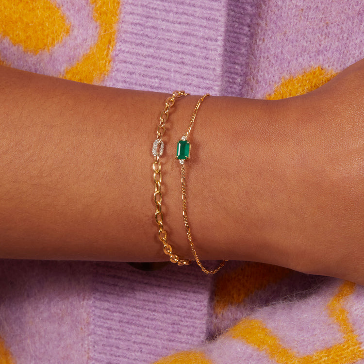 Image of 10K Yellow Gold Green Goddess Bracelet with Stone and Strand Bracelets