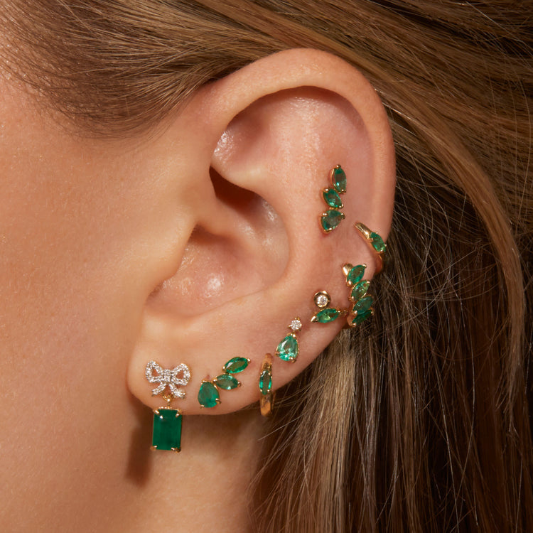 Image of 10K Yellow Gold Green Goddess Studs with Stone and Strand Earrings