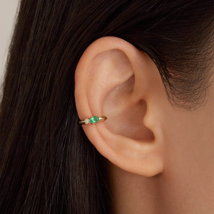 Image of 10K Yellow Gold Emerald Luxe Earcuff on Models Ear