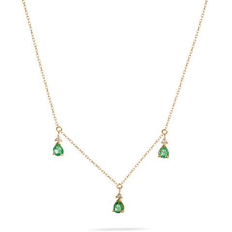 Stone and Strand 10K Yellow Gold Green Goddess Trio Emerald Necklace Front Image