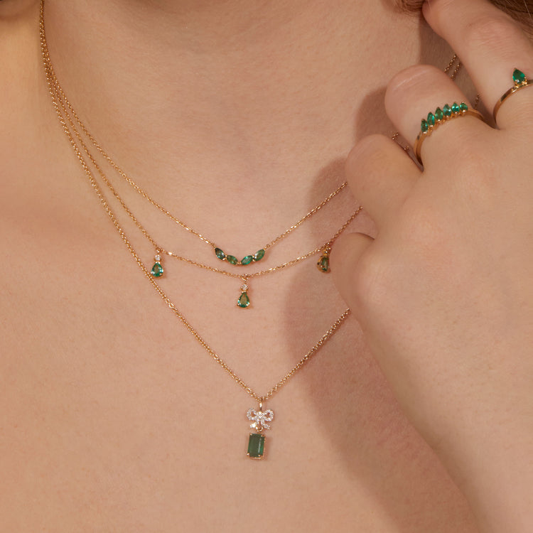 Image of 10K Yellow Gold Green Goddess Necklace with Stone and Strand Necklaces