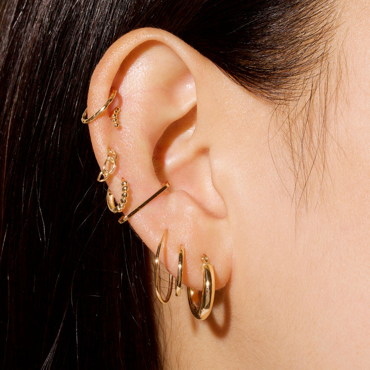 Image of 10K Yellow Gold Half Chain Huggies with Stone and Strand Earrings