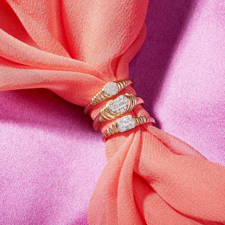 Still life image of Heart of the Matter Diamond Pinky Signet with Stone and Strand solid gold jewelry