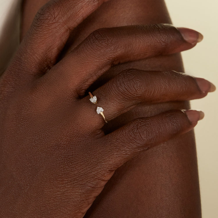 Image of 10K Yellow Gold Heart to Heart Pave Ring on Models Hand