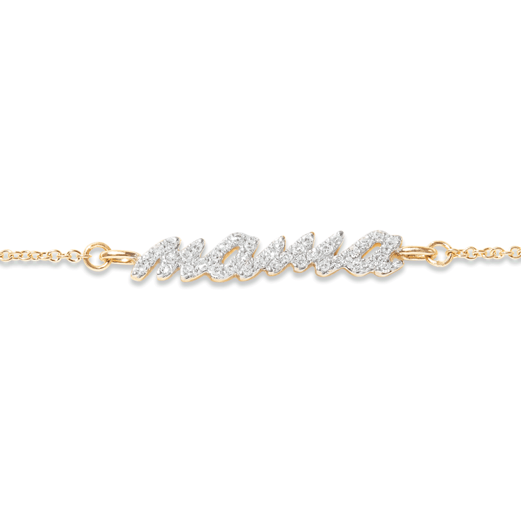 Stone and Strand 10K Yellow Gold Hey Mama Pave Slider Bracelet Close Up Image