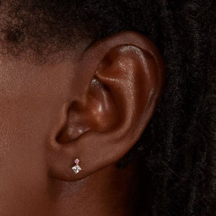 Image of 14K Rose Gold Hint of Pink Buddy Stud on Models Ear