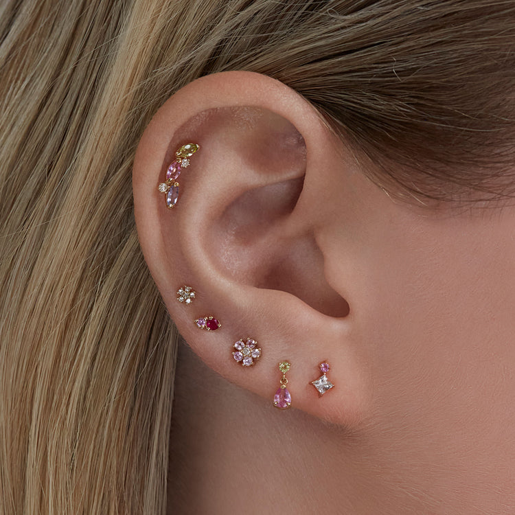 Image of 14K Rose Gold Hint of Pink Buddy Stud with Stone and Strand Earrings