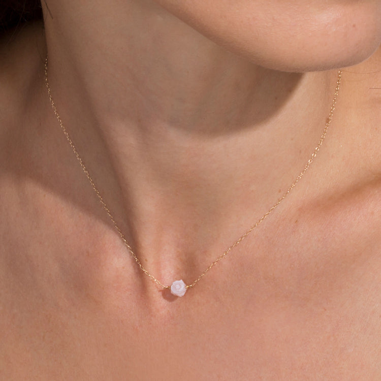 Image of 14K Yellow Gold In Bloom Necklace on Models Neck