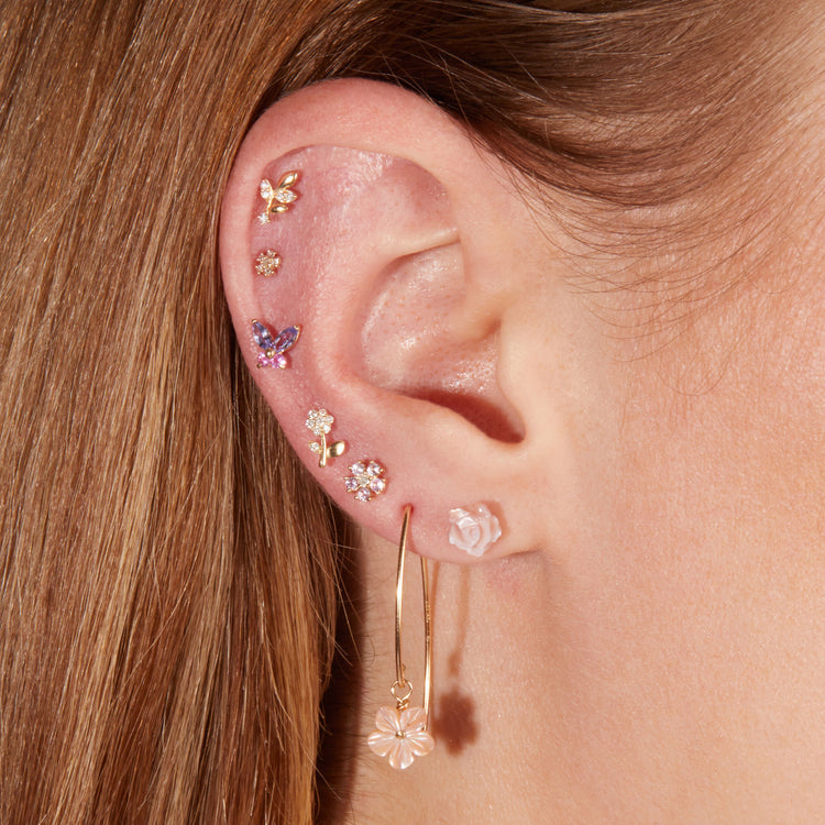 Image of 14K Yellow Gold In Bloom Studs with Stone and Strand Earrings