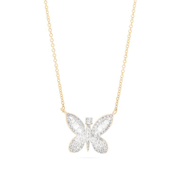 Stone and Strand 10K Yellow Gold Jumbo Butterfly Diamond Necklace Close Up Image