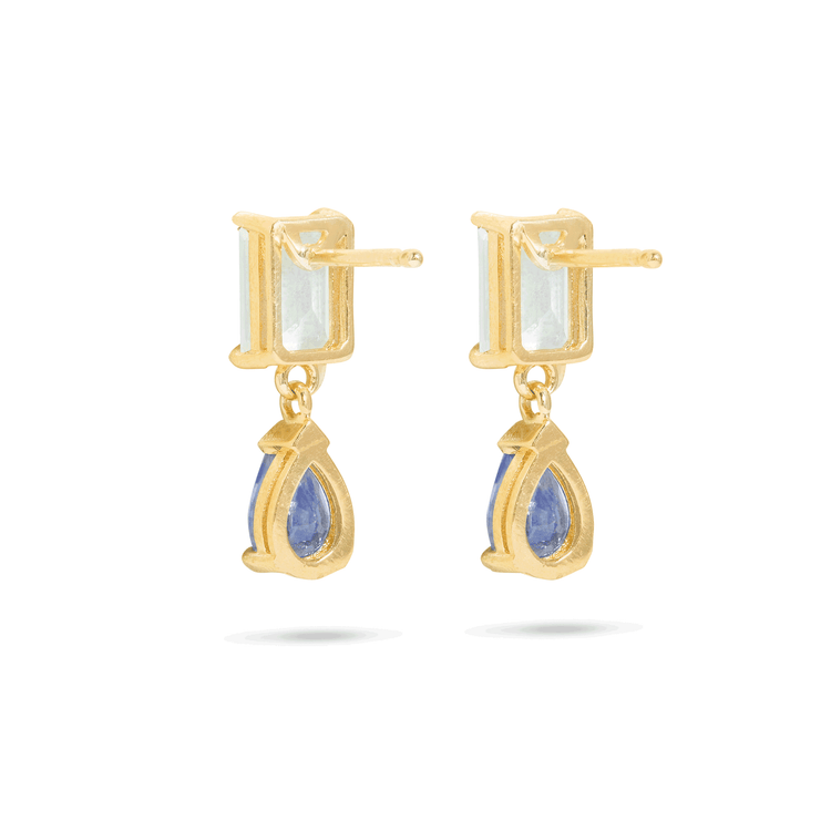 Stone and Strand 10K Yellow Gold Just the Two of Us Le Blue Drop Earrings Rear Image