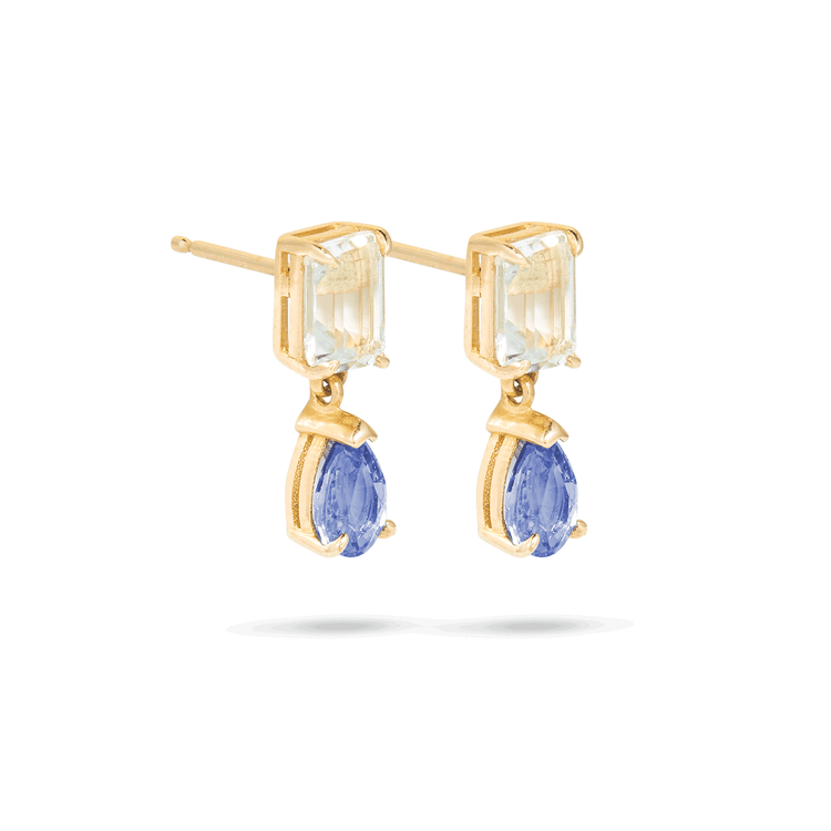 Stone and Strand 10K Yellow Gold Just the Two of Us Le Blue Drop Earrings Side Image