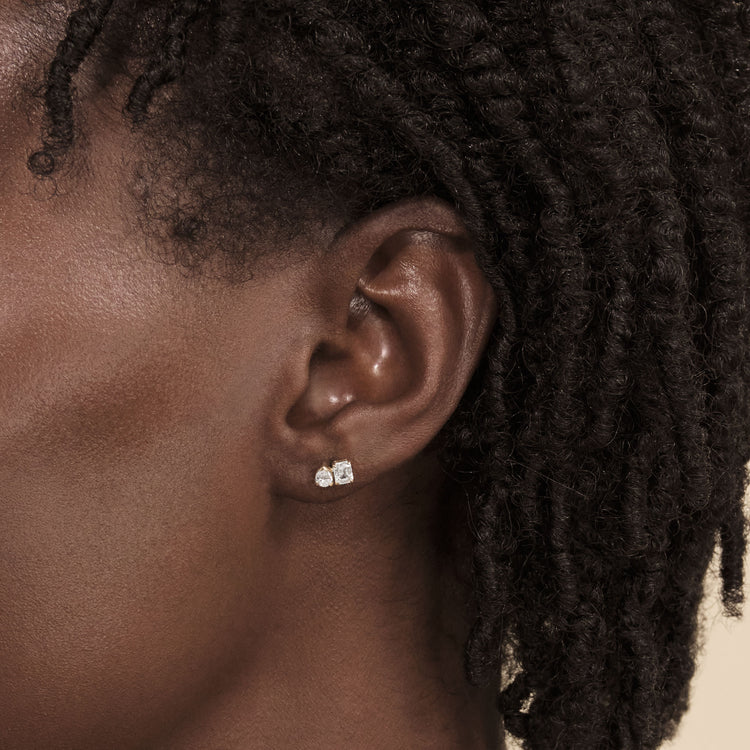 Image of 14K Yellow Gold Lab-Created Diamond Festival Studs on Models Ear