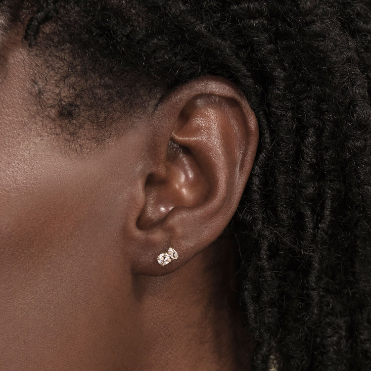 Image of 14K Yellow Gold Lab-Created Diamond Fete Studs on Models Ear