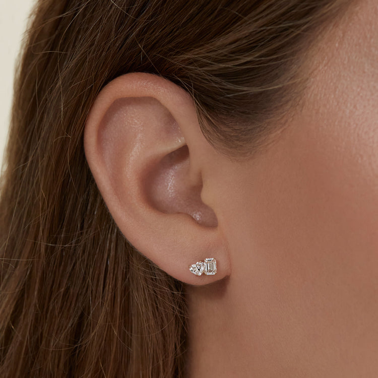 Image of 14K Yellow Gold Lab-Created Diamond Gala Studs on Models Ear