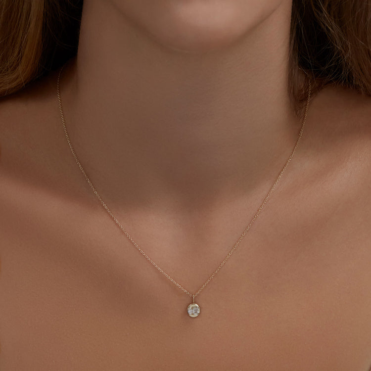 Image of 14K Yellow Gold Lab-Created Diamond Soiree Medallion Necklace on Models Neck