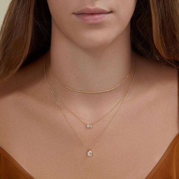 Image of 14K Yellow Gold Lab-Created Diamond Soiree Medallion Necklace with Stone and Strand Necklaces