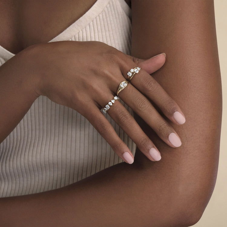 Image of 14K Yellow Gold Large Lab-Created Diamond Soiree Signet with Stone and Strand Rings