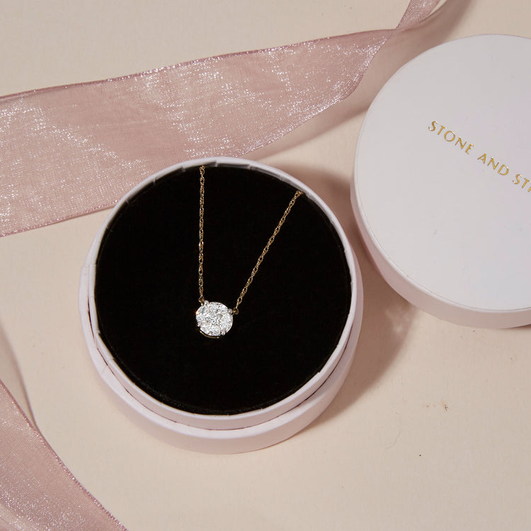 Still life image of Large Mosaic Diamond Necklace with Stone and Strand solid gold jewelry