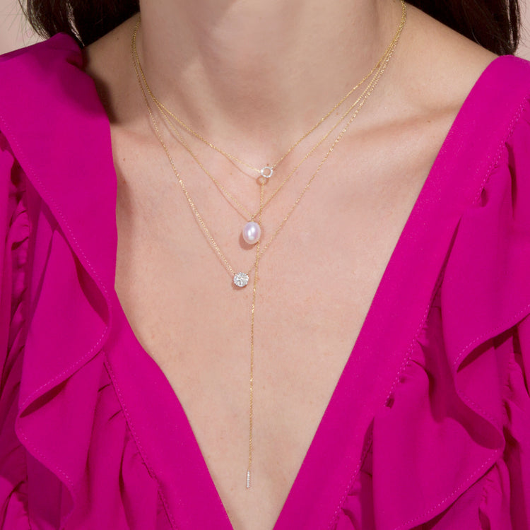 Image of 10K Yellow Gold Large Mosaic Diamond Necklace with Stone and Strand Necklaces