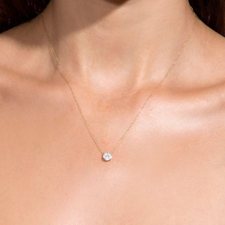 Image of 10K Yellow Gold Large Mosaic Diamond Necklace on Models Neck