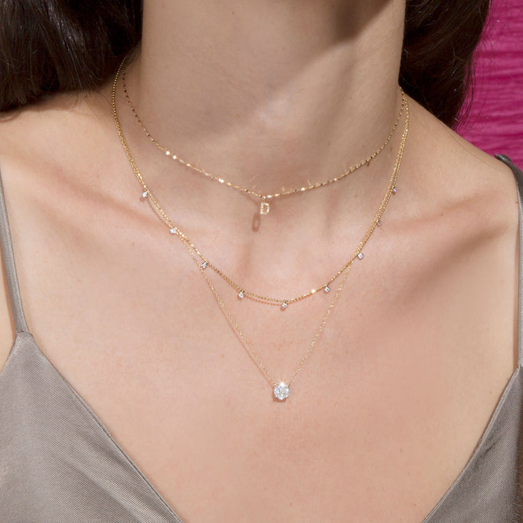 Image of 10K Yellow Gold Large Mosaic Diamond Necklace with Stone and Strand Necklaces