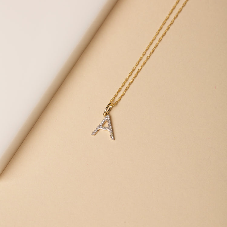 Stone and Strand 10K Yellow Gold Large Pave Diamond Initial Charm Necklace Editorial A Image