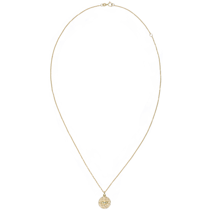 Stone and Strand 10K Yellow Gold Large Pave Evil Eye Diamond and Aquamarine Necklace Front Image