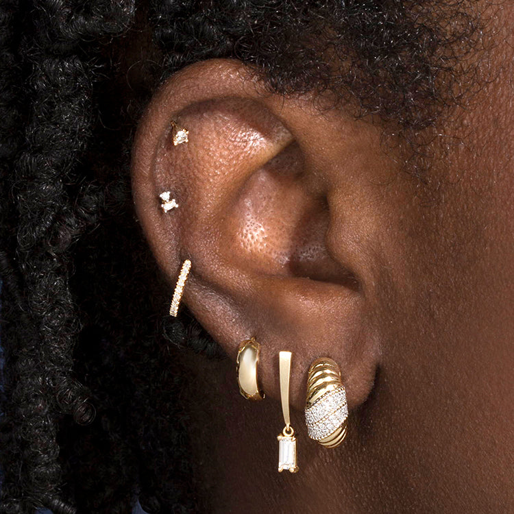 Image of 10K Yellow Gold Le Grande Cupola Diamond Huggies with Stone and Strand Earrings