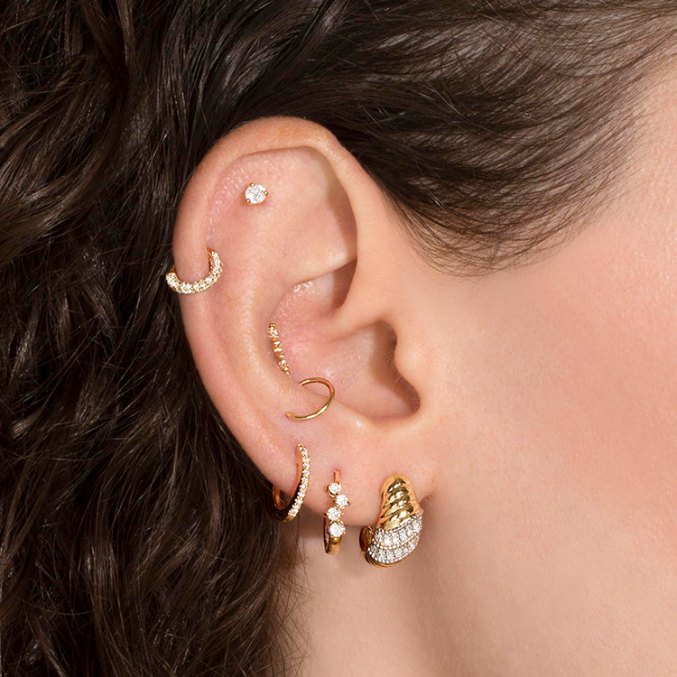 Image of 10K Yellow Gold Le Grande Cupola Diamond Huggies with Stone and Strand Earrings