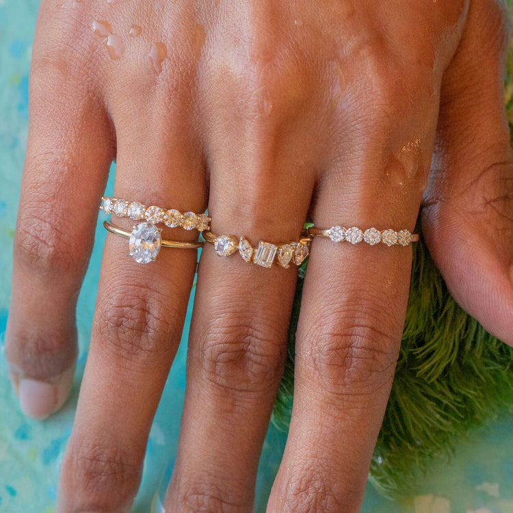 Image of 14K Yellow Gold Lucky Seven Lab-Created Diamond Band with Stone and Strand Rings