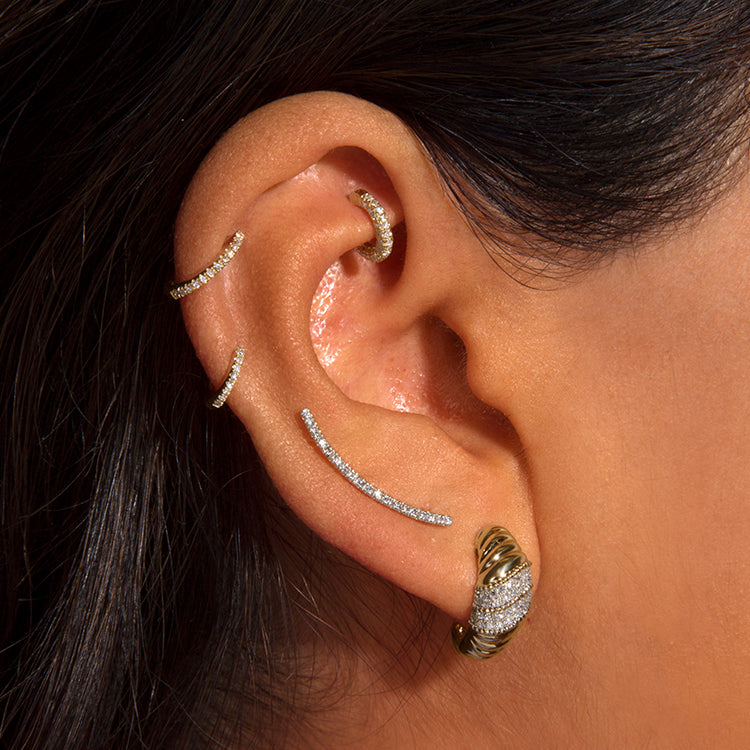 Image of 10K Yellow Gold Le Grande Cupola Diamond Huggies with Stone and Strand Earrings
