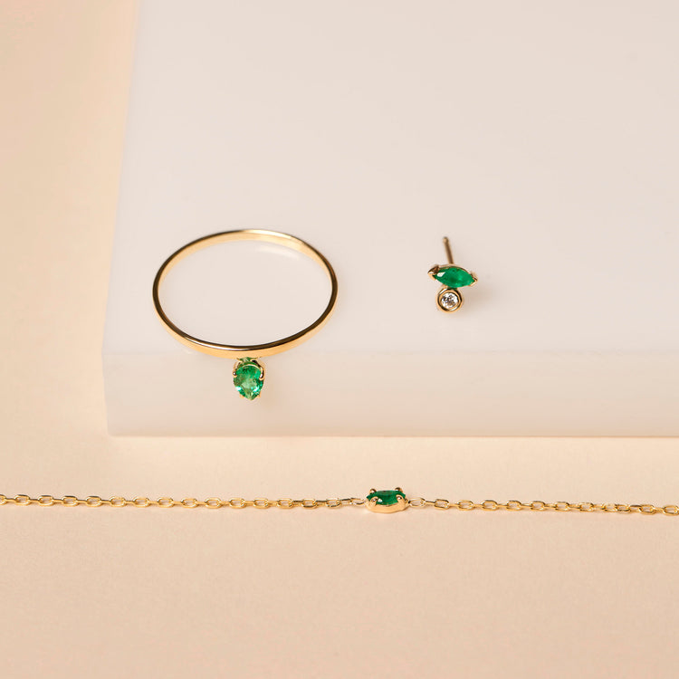 Marquise Emerald and Diamond Stud