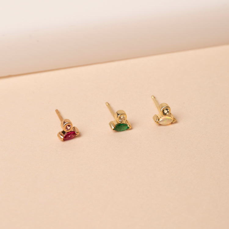 Marquise Emerald and Diamond Stud