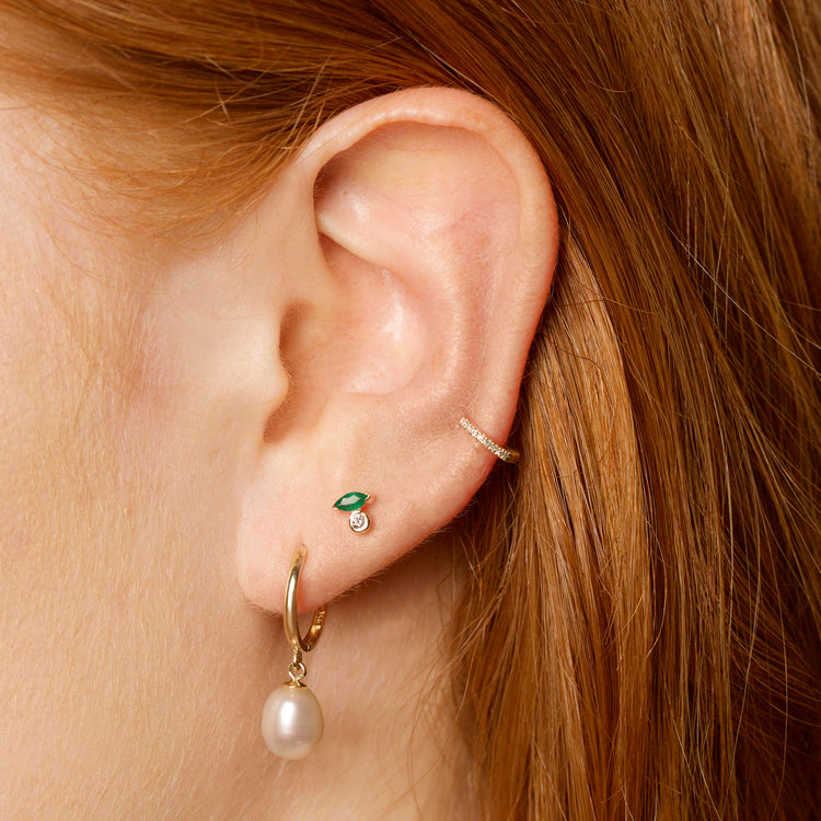 Marquise Emerald and Diamond Stud