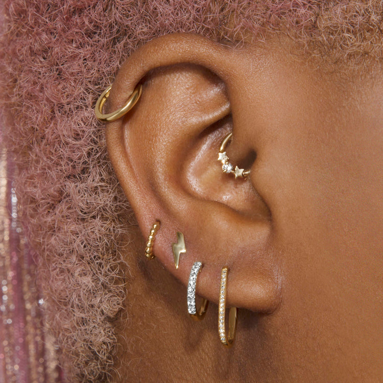 Image of 10K Yellow Gold Diamond Pave Huggie Earrings with Stone and Strand Earrings