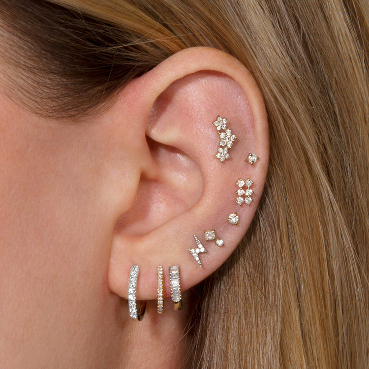 Image of 10K Yellow Gold Diamond Pave Huggie Earrings with Stone and Strand Earrings