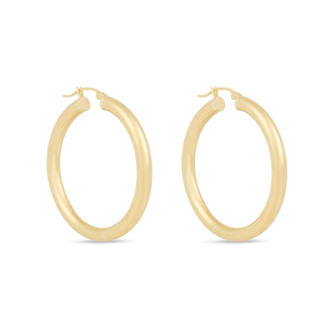 Stone and Strand 14K Yellow Gold Medium Hollow Hoop Earrings Front Image