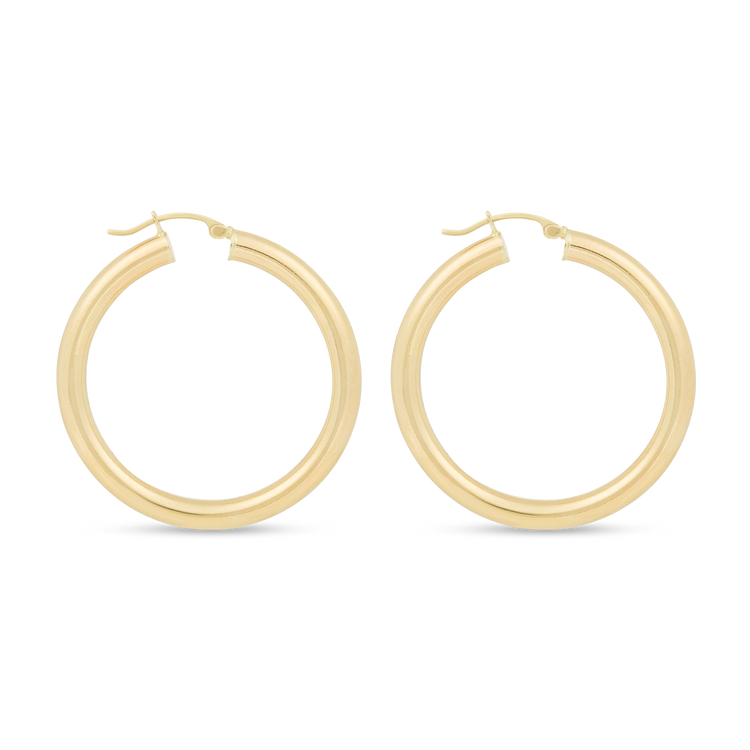 Stone and Strand 14K Yellow Gold Medium Hollow Hoop Earrings Side Image