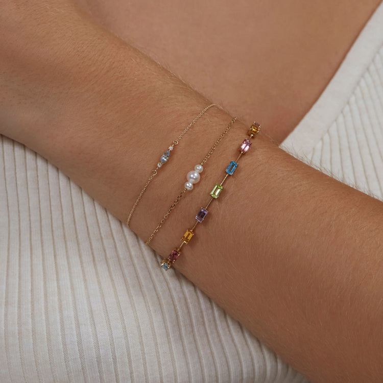 Image of 10K Yellow Gold White Sapphire Mermaid Treasure Bracelet with Aquamarine with Stone and Strand Bracelets